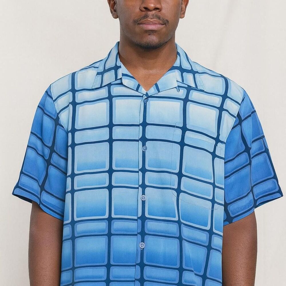 Raw Blue button-down y2k size large silky mens vtg vibes vibrant